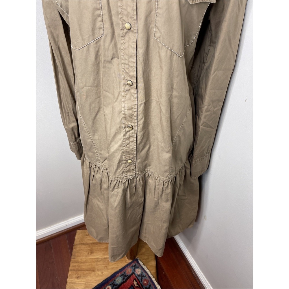 Womens Brunello Cucinelli Kakhi Cotton Western Style Shirt Dress Large L - Picture 7 of 10